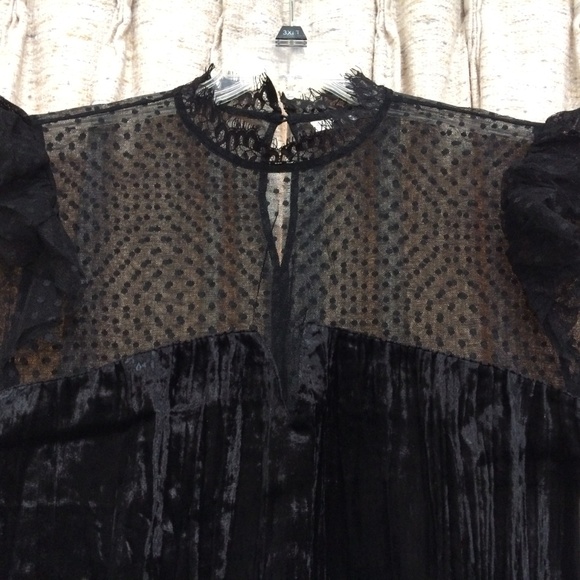 Melrose and Market Black Velvet Sheer Dot Blouse - Picture 2 of 6